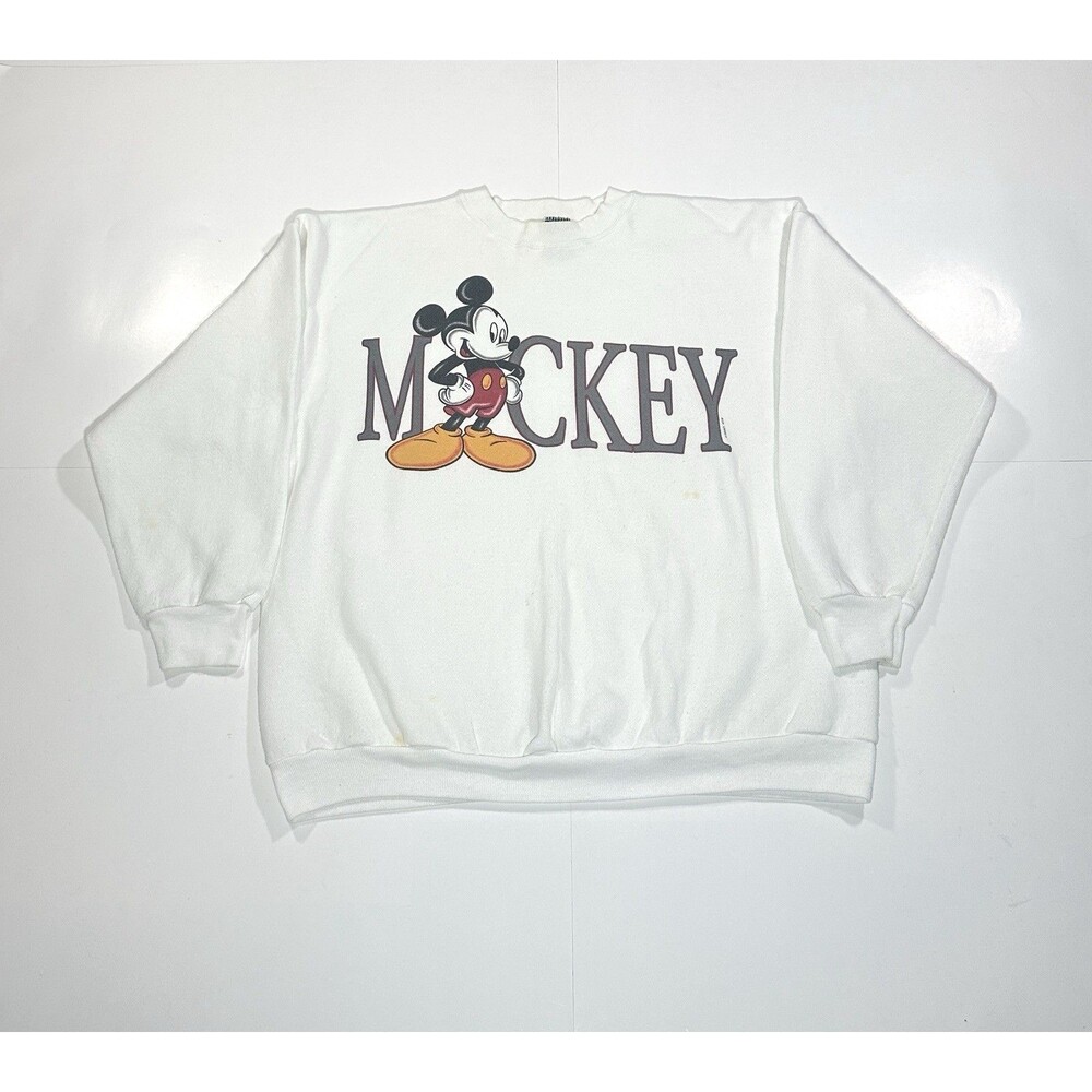 Disney Mickey Mouse Sweatshirt Men XL White VTG 90s Mickey Unlimited Jerry Leigh